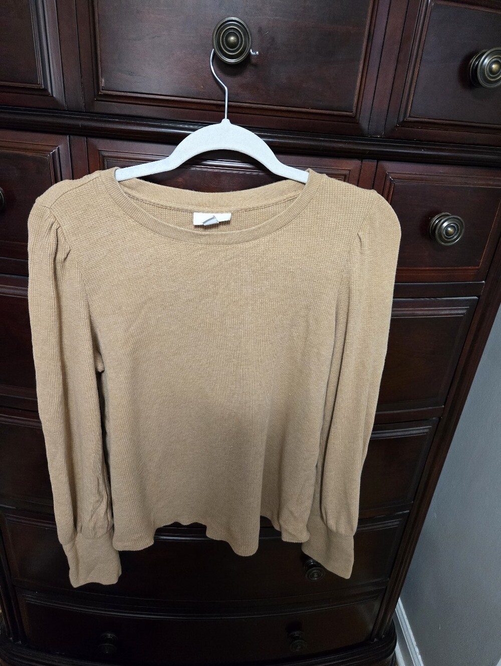 Light Tan Waffle Knit Long Sleeve Top